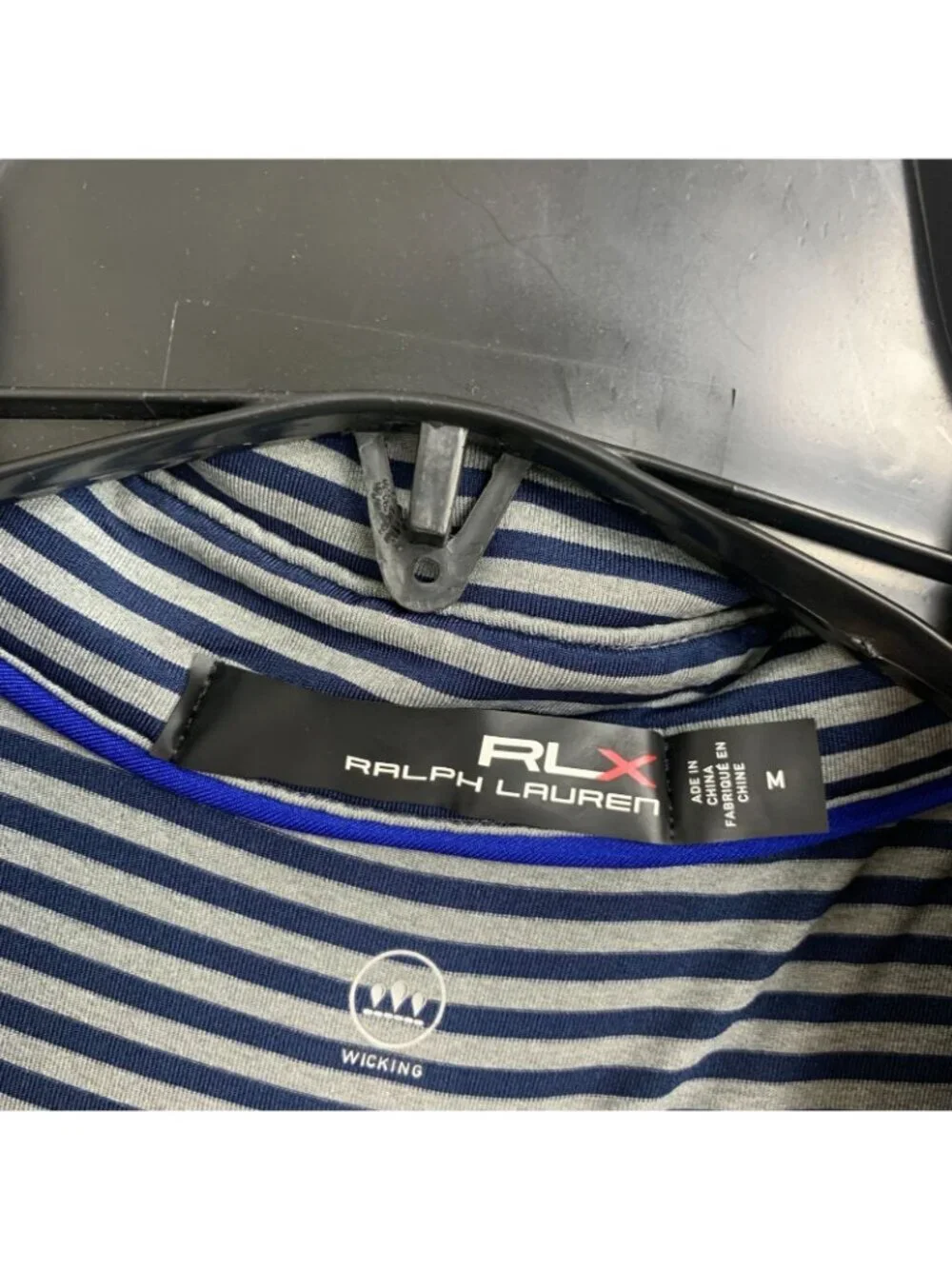 RLX Ralph Lauren Men's M Blue Striped Polo Shirt Wicking Performance P0472